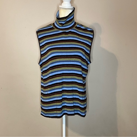 ⭐️3For$25 White Stag Striped Sleeveless Turtleneck - Picture 1 of 5